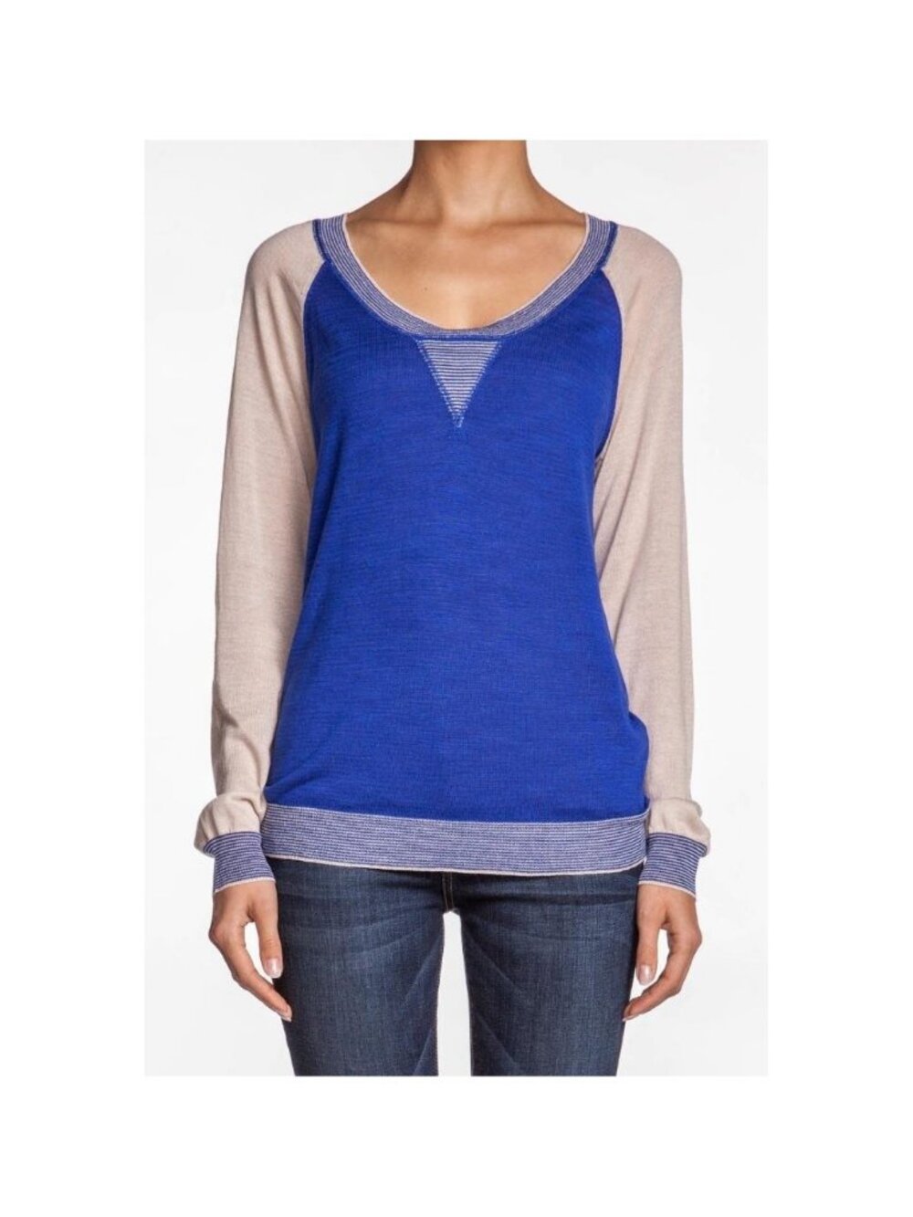 Townsen Colorblock Sweater Cobalt Blue Cream Beige Long Sleeve Raglan Top NWT